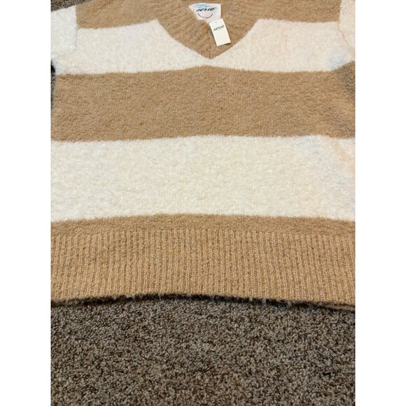 NEW Aerie Teddy Plush Oversized Boucle Wool-Blend Striped Neutral Sweater Cozy - Picture 4 of 10